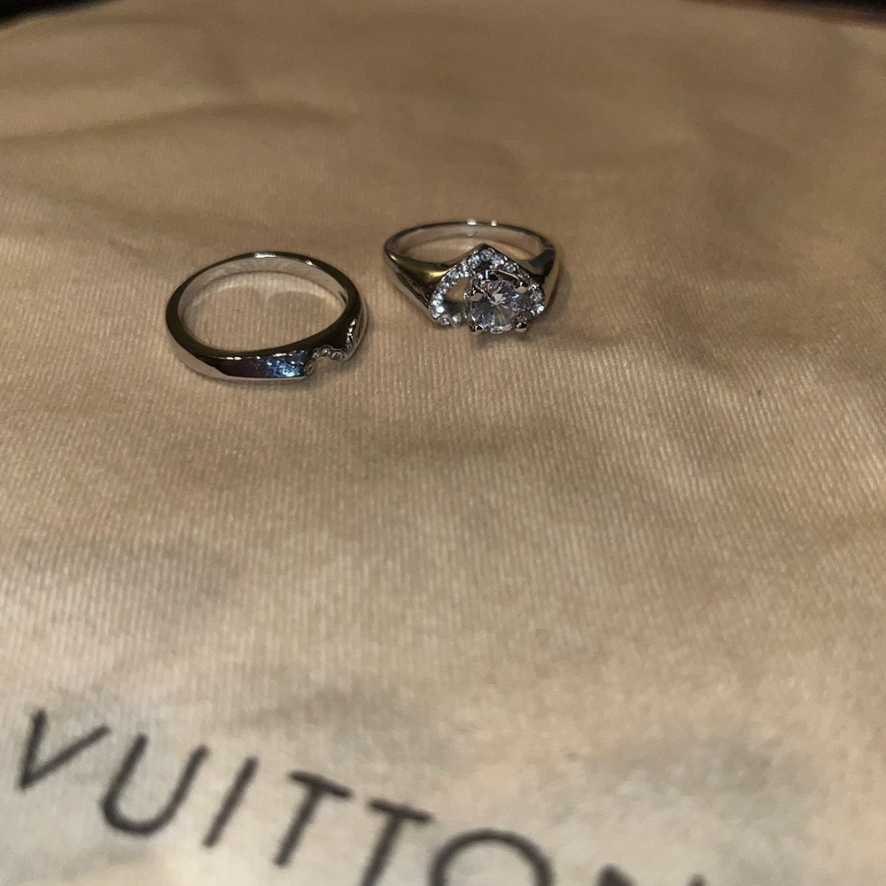 18k gp heart ring 💍 set lab created 💎 diamond - Picture 3 of 8